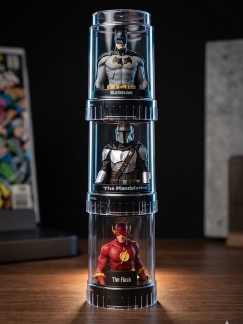 Podz Collectible Figure Set Batman The Mandalorian The Flash Stackable Display C